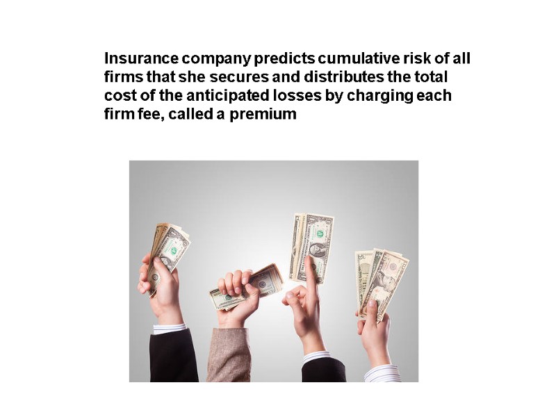 Insurance company predicts cumulative risk of all firms that she secures and distributes the